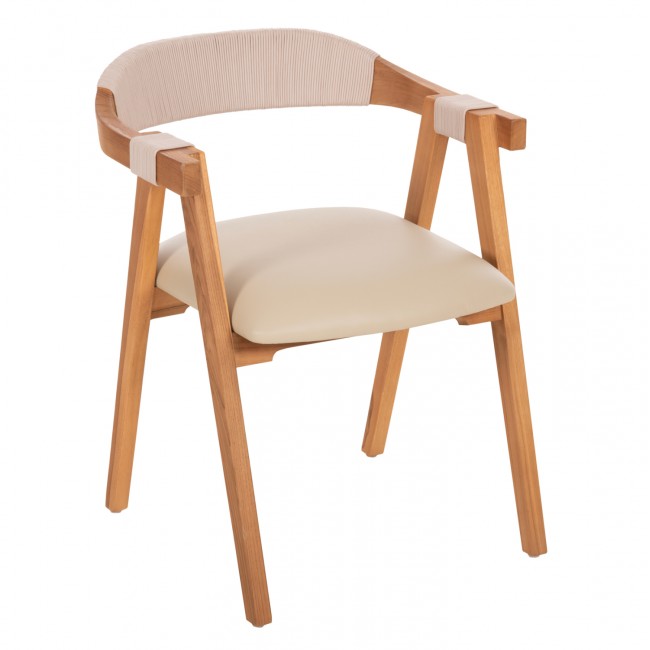 Πολυθρόνα "RIMINI"  από ξύλο/σχοινί σε φυσικό/μπεζ χρώμα 60x61x76