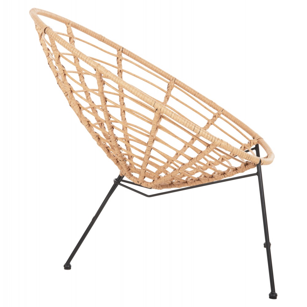 Πολυθρόνα φωλιά "ALLEGRA" από μέταλλο/wicker σε μαύρο/μπεζ χρώμα 73x78x88