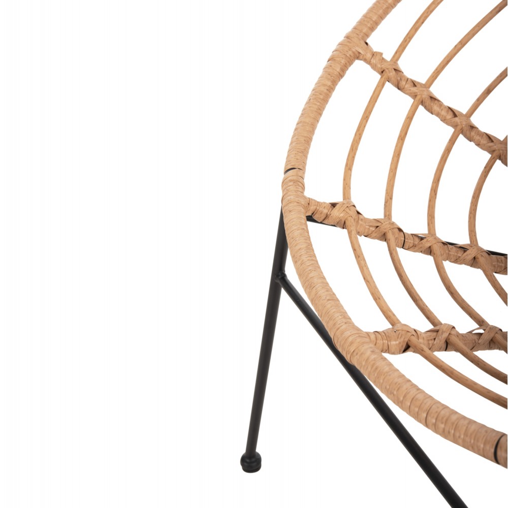 Πολυθρόνα φωλιά "ALLEGRA" από μέταλλο/wicker σε μαύρο/μπεζ χρώμα 73x78x88