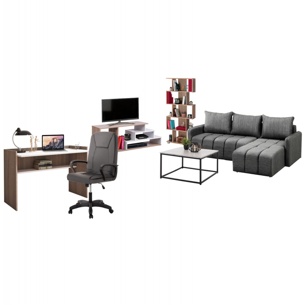 Σετ φοιτητικό πακέτο 6τμχ σε χρώμα ανθρακί/σονάμα/λευκό 225x94x70