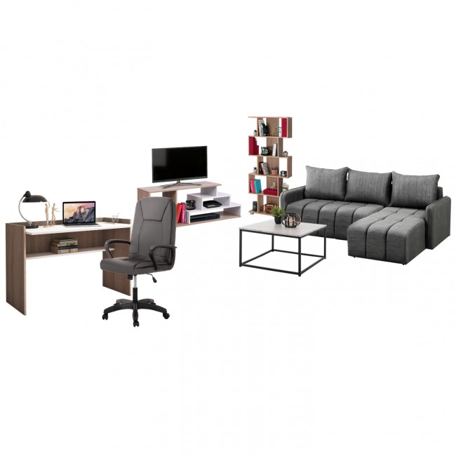 Σετ φοιτητικό πακέτο 6τμχ σε χρώμα ανθρακί/σονάμα/λευκό 225x94x70