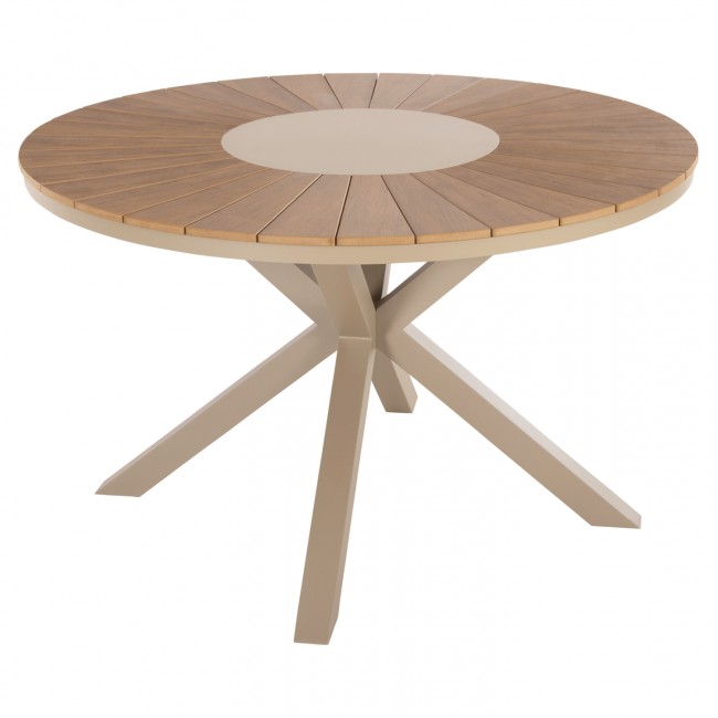 Τραπέζι "MORIL" από αλουμίνιο/polywood σε χρώμα σαμπανί/φυσικό Φ120x74