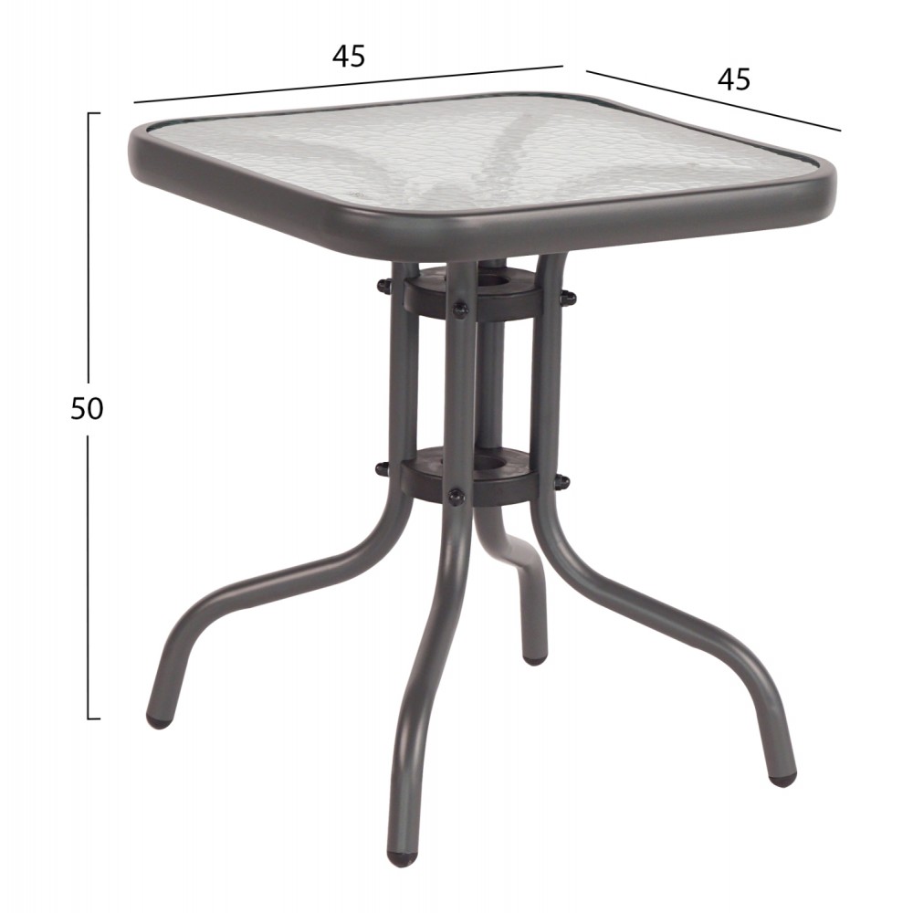 Τραπέζι "FIGO" από μέταλλο/γυαλί σε γκρι χρώμα 45x45x50