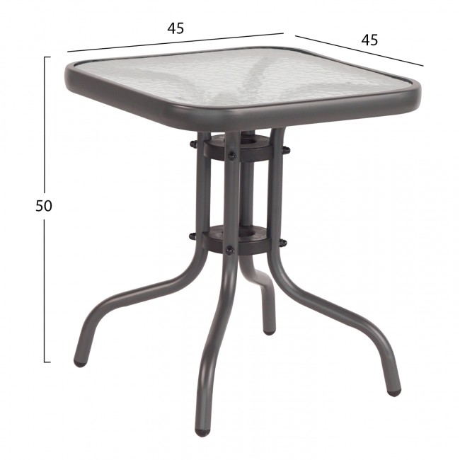 Τραπέζι "FIGO" από μέταλλο/γυαλί σε γκρι χρώμα 45x45x50