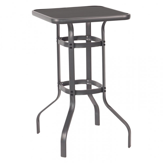 Τραπέζι μπαρ "FIGGY" από μέταλλο/γυαλί ασφαλείας σε χρώμα γκρι 60x60x100