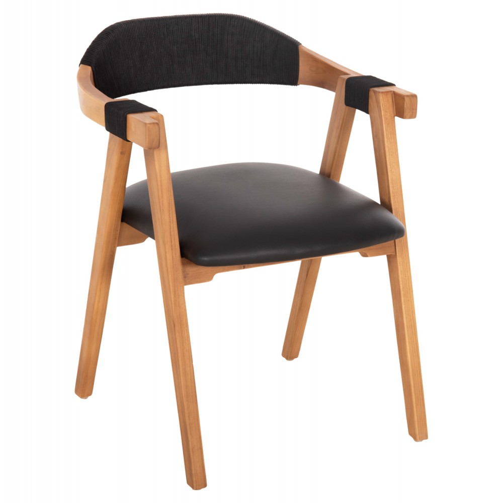 Πολυθρόνα "RIMINI"  από ξύλο/σχοινί σε φυσικό/μαύρο χρώμα 60x61x76