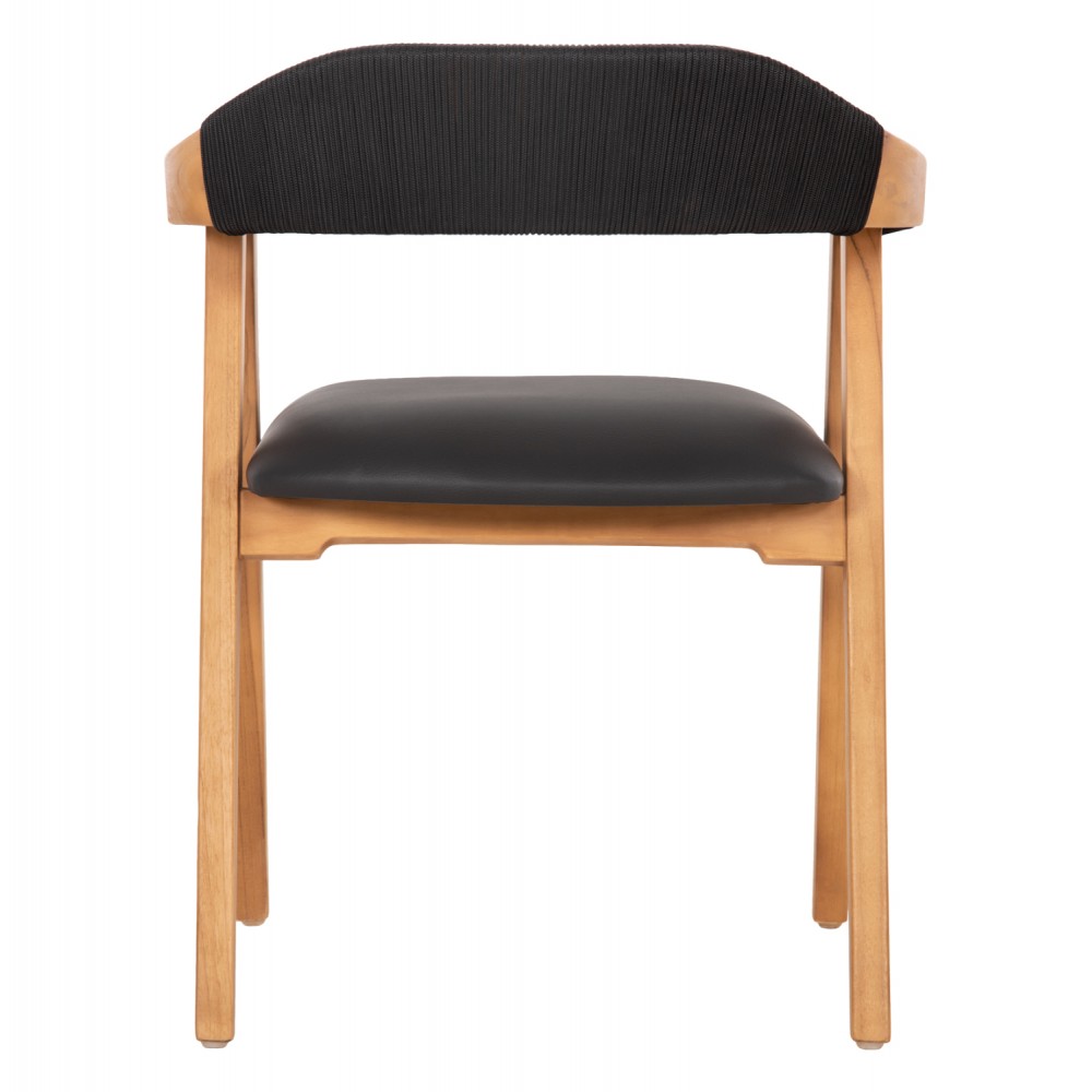 Πολυθρόνα "RIMINI"  από ξύλο/σχοινί σε φυσικό/μαύρο χρώμα 60x61x76