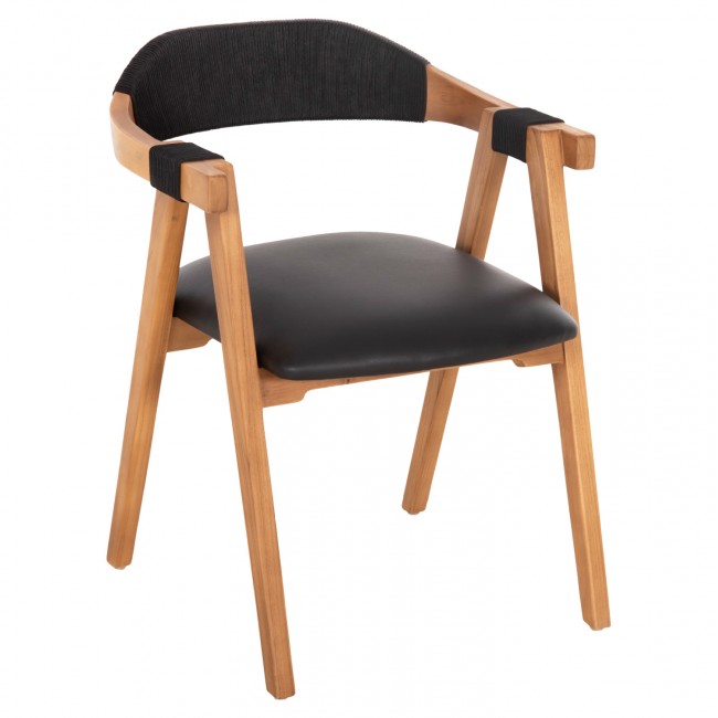 Πολυθρόνα "RIMINI"  από ξύλο/σχοινί σε φυσικό/μαύρο χρώμα 60x61x76