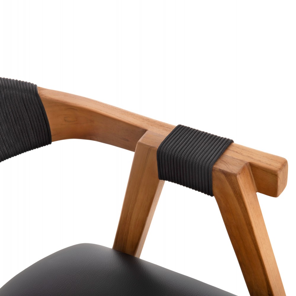 Πολυθρόνα "RIMINI"  από ξύλο/σχοινί σε φυσικό/μαύρο χρώμα 60x61x76