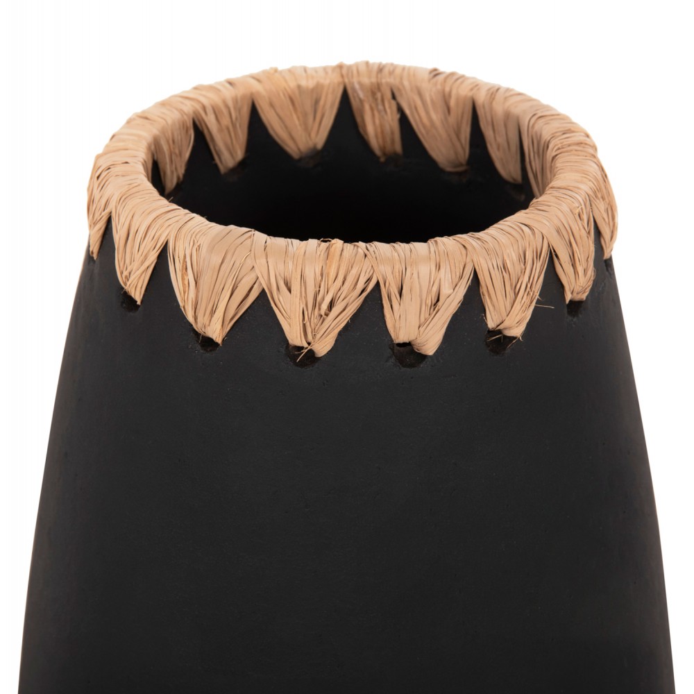 Σετ 3τμχ διακοσμητικά βάζα από τερακότα/ψάθα σε χρώμα μαύρο/φυσικό  Φ17.5x39