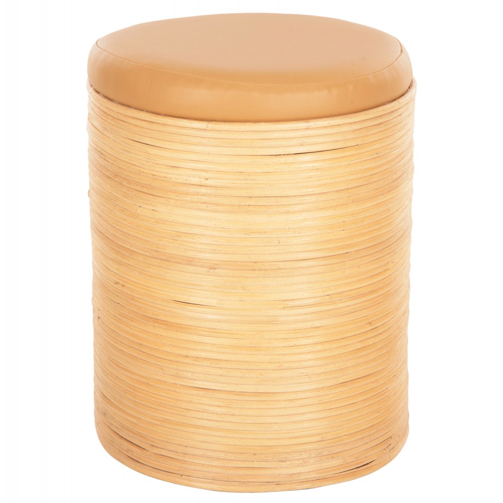 Σκαμπό "MITCH" από rattan/pu σε φυσικό/μπεζ χρώμα Φ37x47