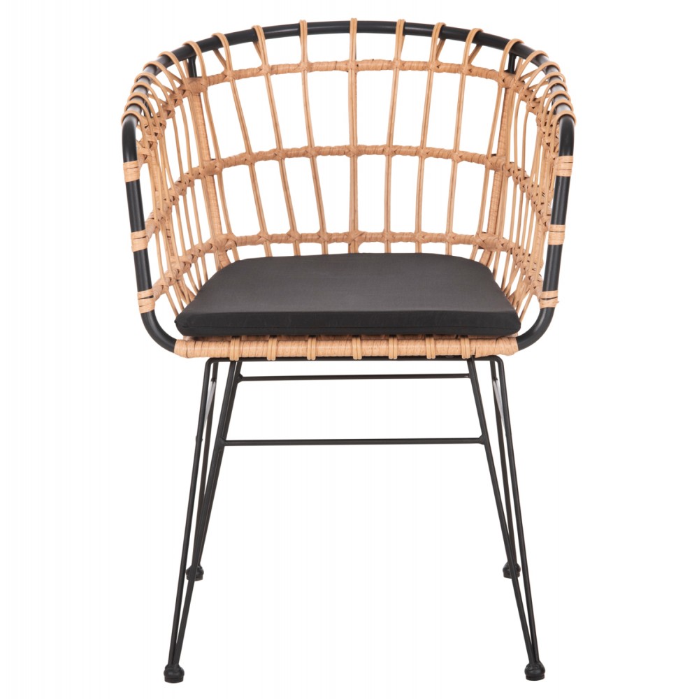 Πολυθρόνα κήπου "ALLEGRA" από μέταλλο/wicker σε μαύρο/μπεζ χρώμα 58x61x81