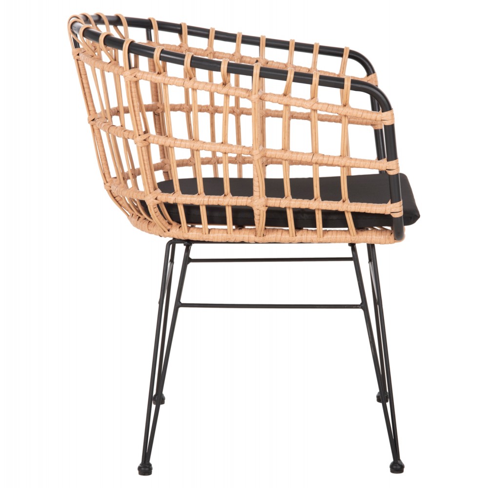 Πολυθρόνα κήπου "ALLEGRA" από μέταλλο/wicker σε μαύρο/μπεζ χρώμα 58x61x81