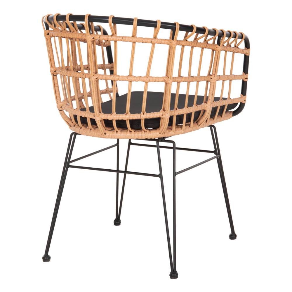 Πολυθρόνα κήπου "ALLEGRA" από μέταλλο/wicker σε μαύρο/μπεζ χρώμα 58x61x81