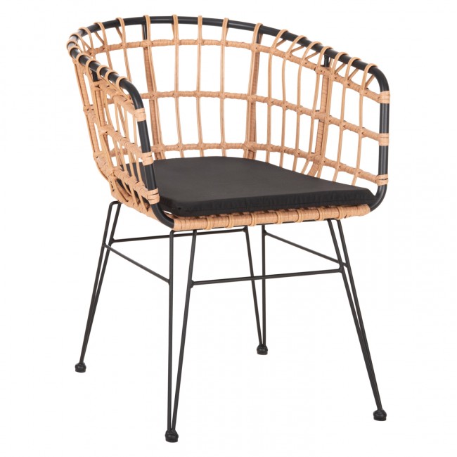 Πολυθρόνα κήπου "ALLEGRA" από μέταλλο/wicker σε μαύρο/μπεζ χρώμα 58x61x81