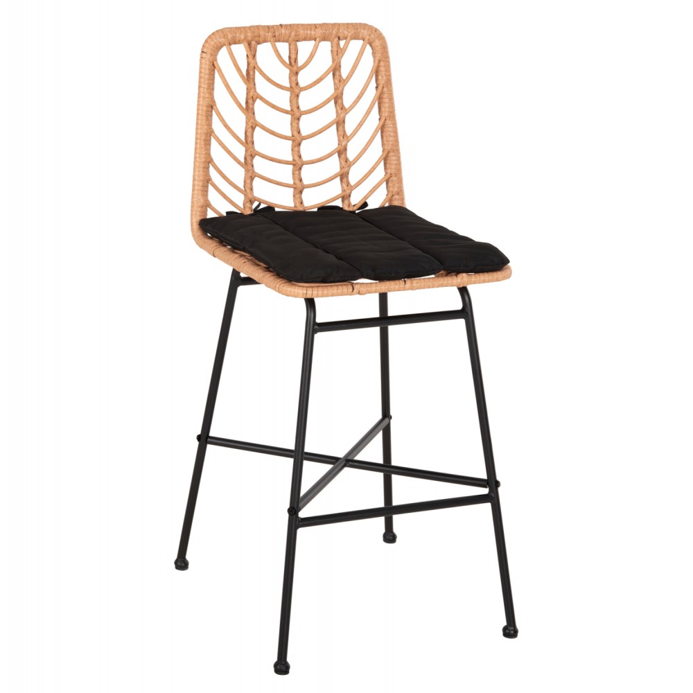 Σκαμπώ μπαρ "GERALD" από μέταλλο/rattan σε χρώμα μαύρο/μπεζ 47x47x101