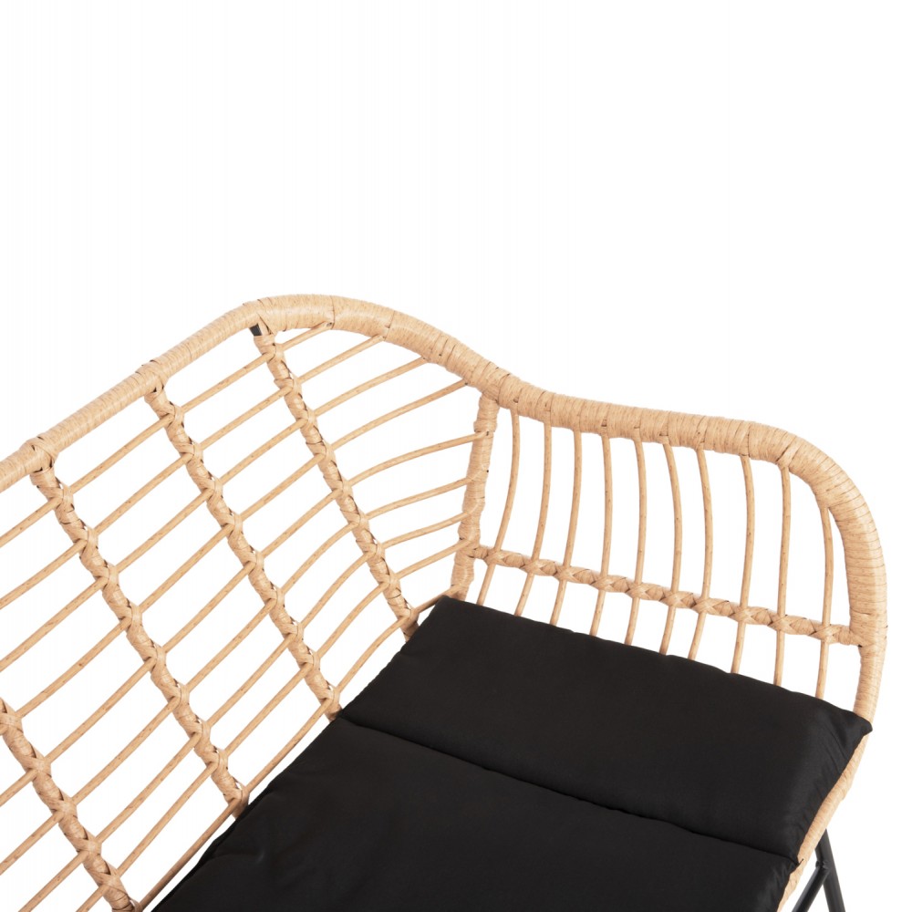 Καναπές "ALLEGRA" από μέταλλο/rattan σε μαύρο/μπεζ χρώμα 120x62x80