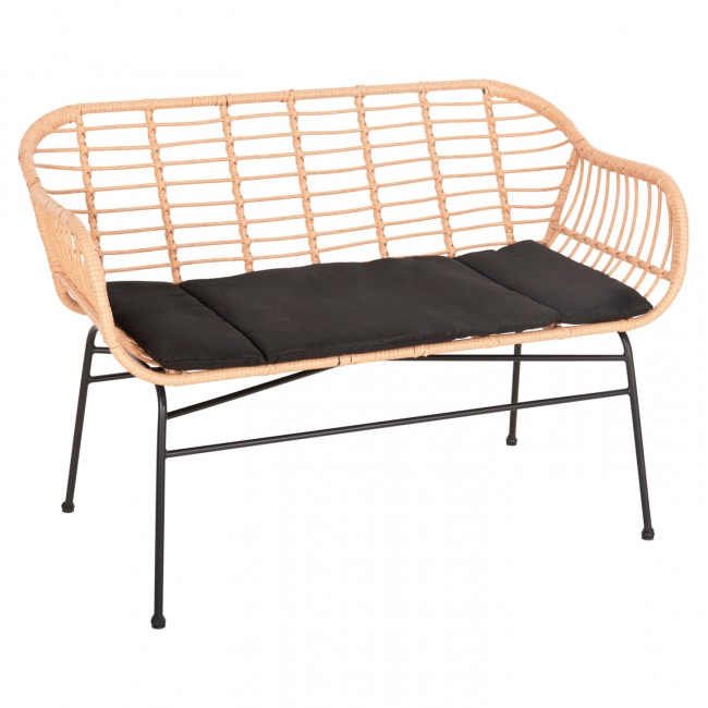 Καναπές "ALLEGRA" από μέταλλο/rattan σε μαύρο/μπεζ χρώμα 120x62x80