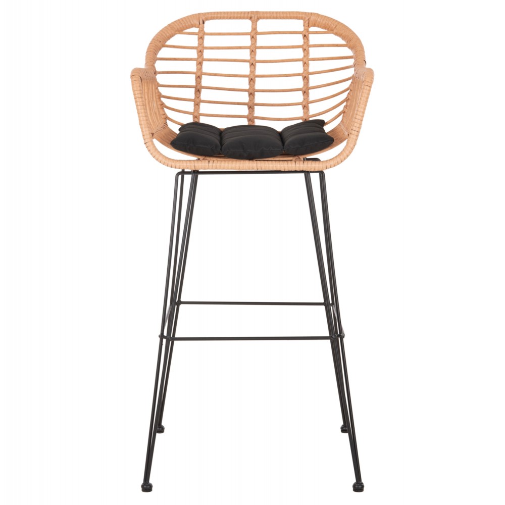Σκαμπό μπαρ "ALLEGRA" από μέταλλο/rattan σε μαύρο/μπεζ χρώμα 54x55x108