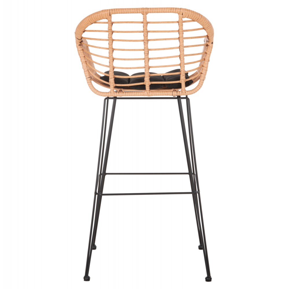Σκαμπό μπαρ "ALLEGRA" από μέταλλο/rattan σε μαύρο/μπεζ χρώμα 54x55x108