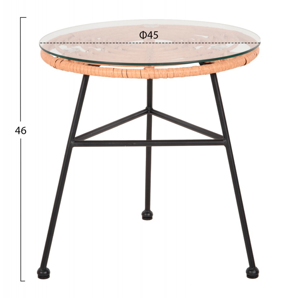 Σετ εξωτερικού χώρου "ALLEGRA" 3τμχ από μέταλλο/rattan σε μαύρο/μπεζ χρώμα Φ45x46