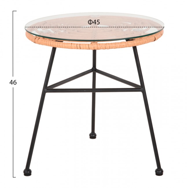 Σετ εξωτερικού χώρου "ALLEGRA" 3τμχ από μέταλλο/rattan σε μαύρο/μπεζ χρώμα Φ45x46