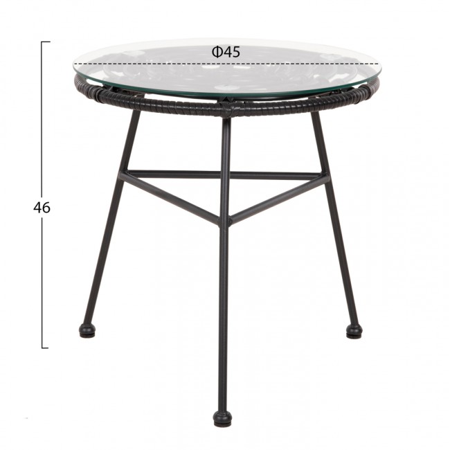 Σετ εξωτερικού χώρου "ALLEGRA" 3τμχ από μέταλλο/rattan σε μαύρο χρώμα Φ45x46