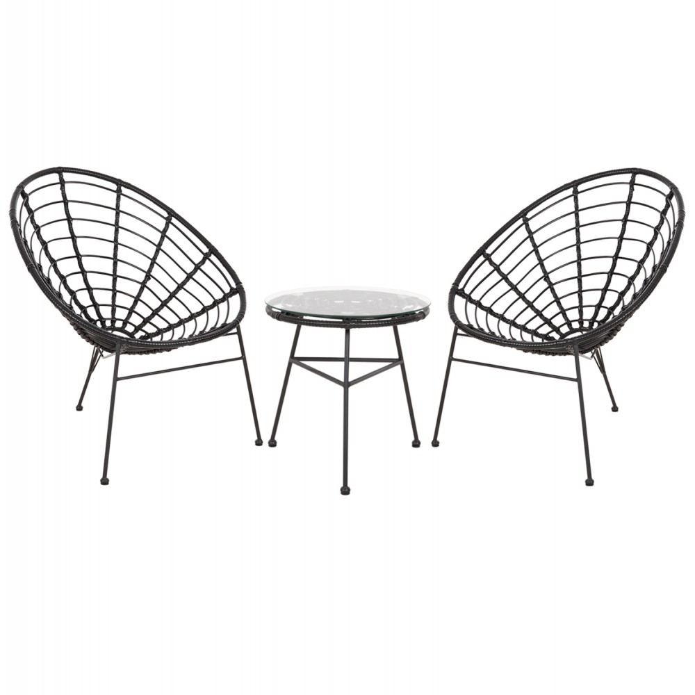 Σετ εξωτερικού χώρου "ALLEGRA" 3τμχ από μέταλλο/rattan σε μαύρο χρώμα Φ45x46