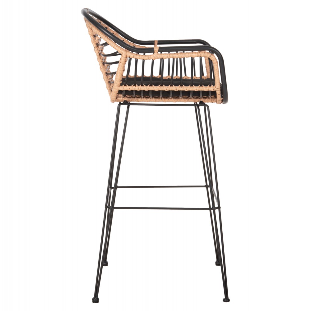 Σκαμπό μπαρ "ALLEGRA" από μέταλλο/wicker σε μαύρο/μπεζ χρώμα 54x55x108