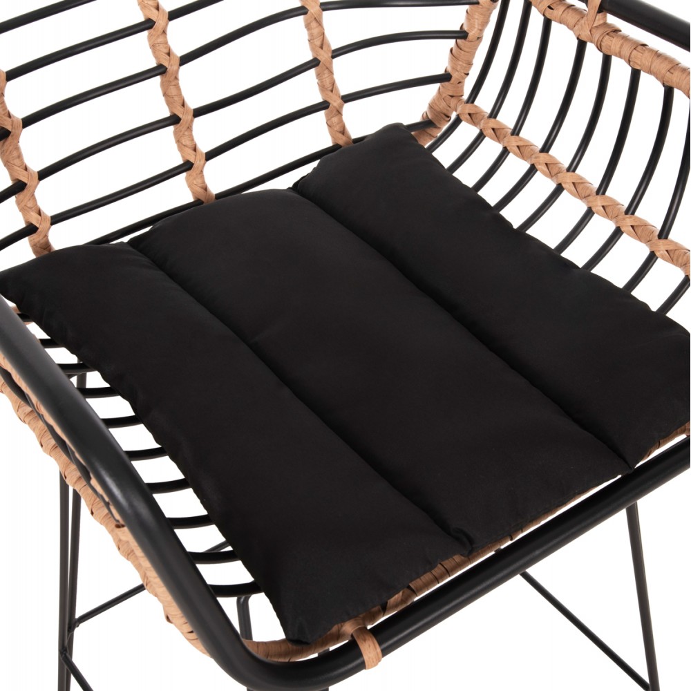 Σκαμπό μπαρ "ALLEGRA" από μέταλλο/wicker σε μαύρο/μπεζ χρώμα 54x55x108