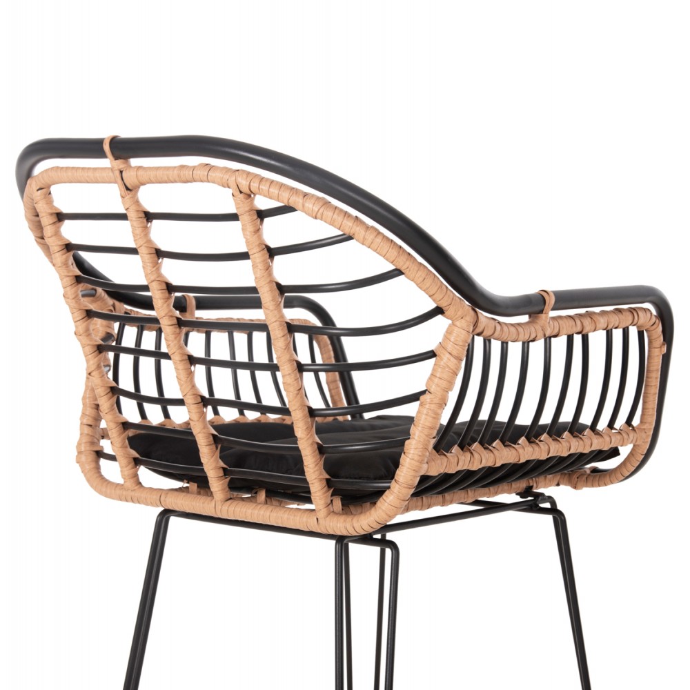 Σκαμπό μπαρ "ALLEGRA" από μέταλλο/wicker σε μαύρο/μπεζ χρώμα 54x55x108