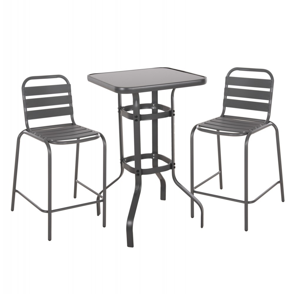 Σετ εξωτερικού χώρου 3τμχ "LAURA" από μέταλλο/αλουμίνιο σε γκρι χρώμα 60x60x100