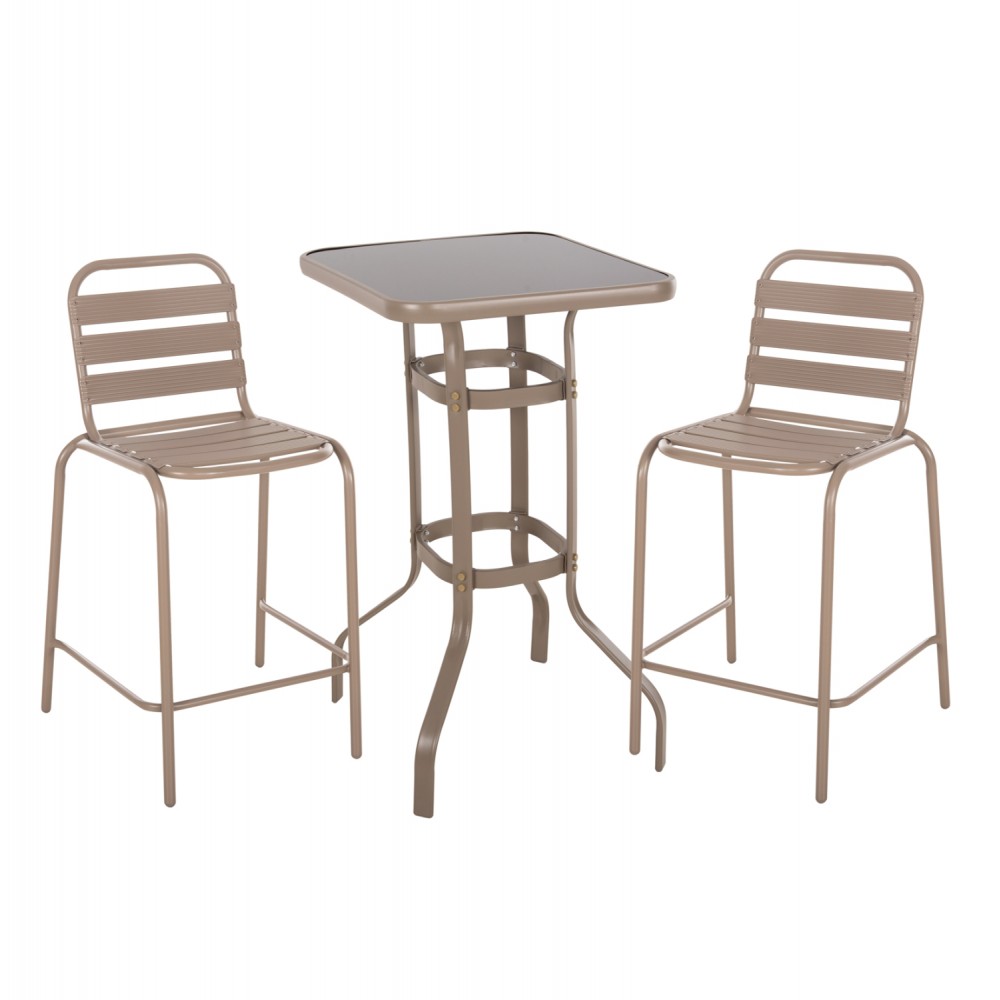 Σετ εξωτερικού χώρου 3τμχ "LAURA" από μέταλλο/αλουμίνιο σε σαμπανί χρώμα 60x60x100