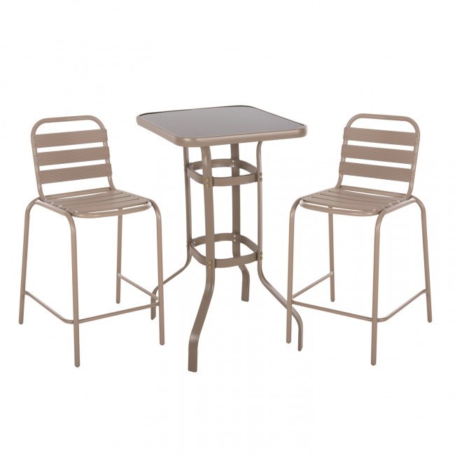 Σετ εξωτερικού χώρου 3τμχ "LAURA" από μέταλλο/αλουμίνιο σε σαμπανί χρώμα 60x60x100