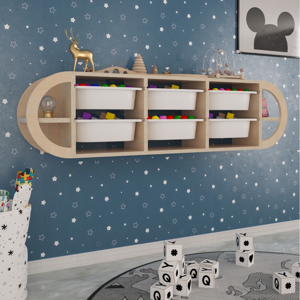 Συρταριέρα τοίχου "SANI" από ξύλο σε φυσικό/λευκό χρώμα 126x26x33