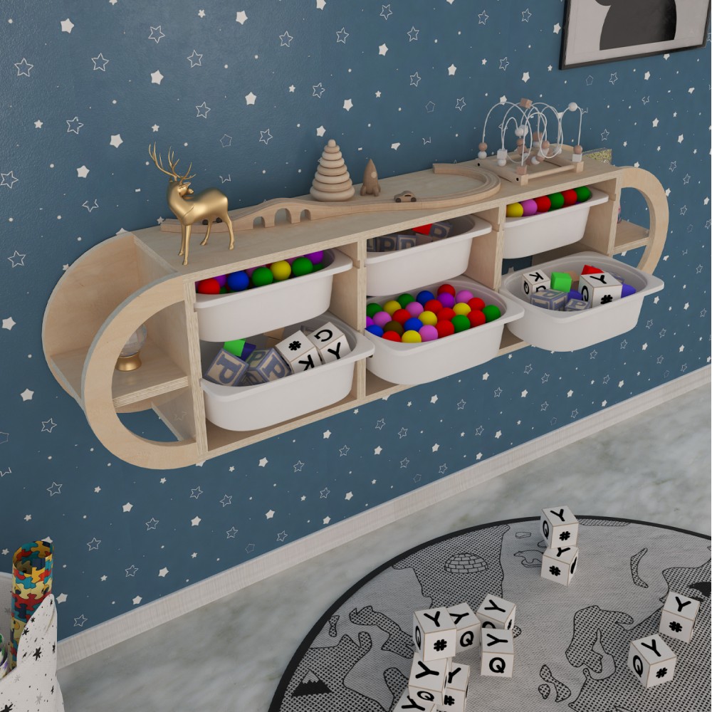 Συρταριέρα τοίχου "SANI" από ξύλο σε φυσικό/λευκό χρώμα 126x26x33