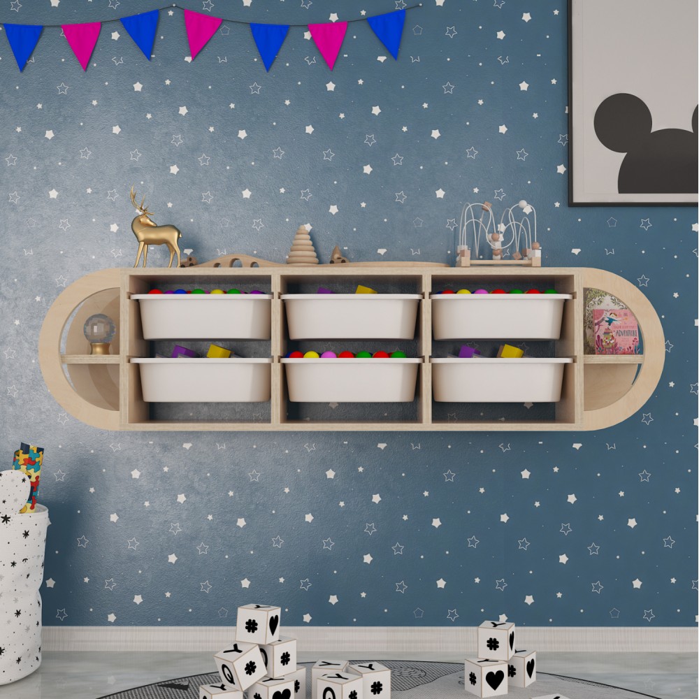 Συρταριέρα τοίχου "SANI" από ξύλο σε φυσικό/λευκό χρώμα 126x26x33