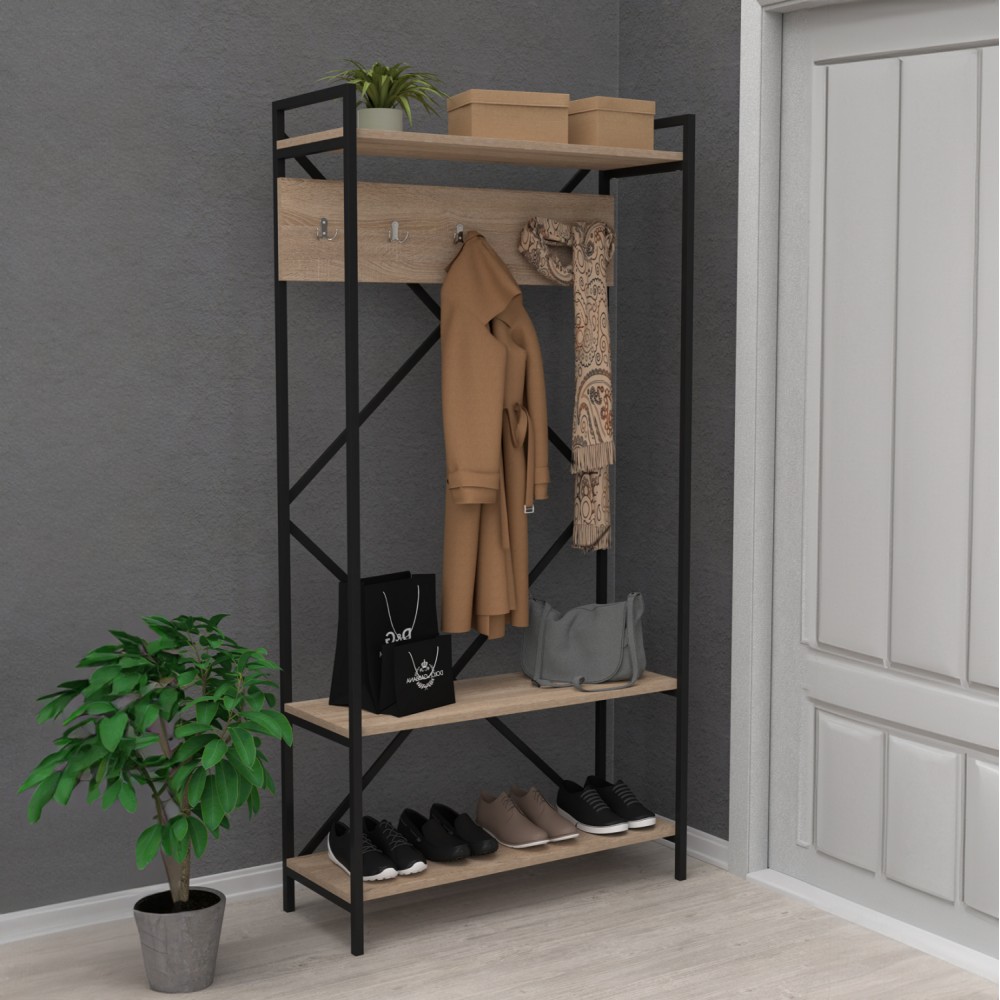 Έπιπλο εισόδου "NAVIS" από μέταλλο σε σονόμα/μαύρο χρώμα 90x34x180