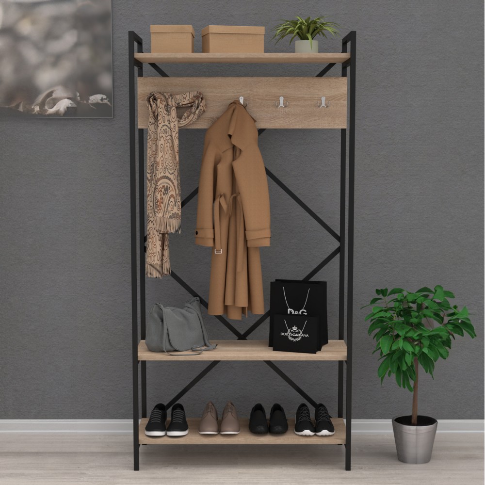 Έπιπλο εισόδου "NAVIS" από μέταλλο σε σονόμα/μαύρο χρώμα 90x34x180