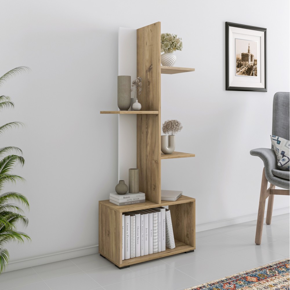 Βιβλιοθήκη "TRIVIO" σε χρώμα λευκό/atlantis green 50x25x127