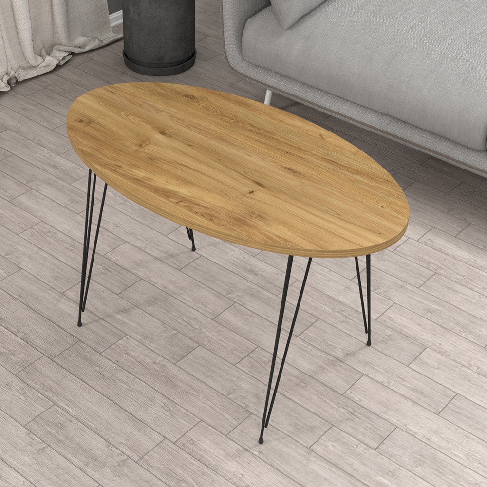 Τραπέζι σαλονιού "GRANIT" από μέταλλο σε φυσικό/μαύρο χρώμα 90x50x42