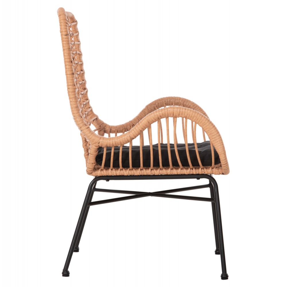 Πολυθρόνα "ALLEGRA" από rattan/μέτταλο σε μπεζ/μαύρο χρώμα 66x59x90