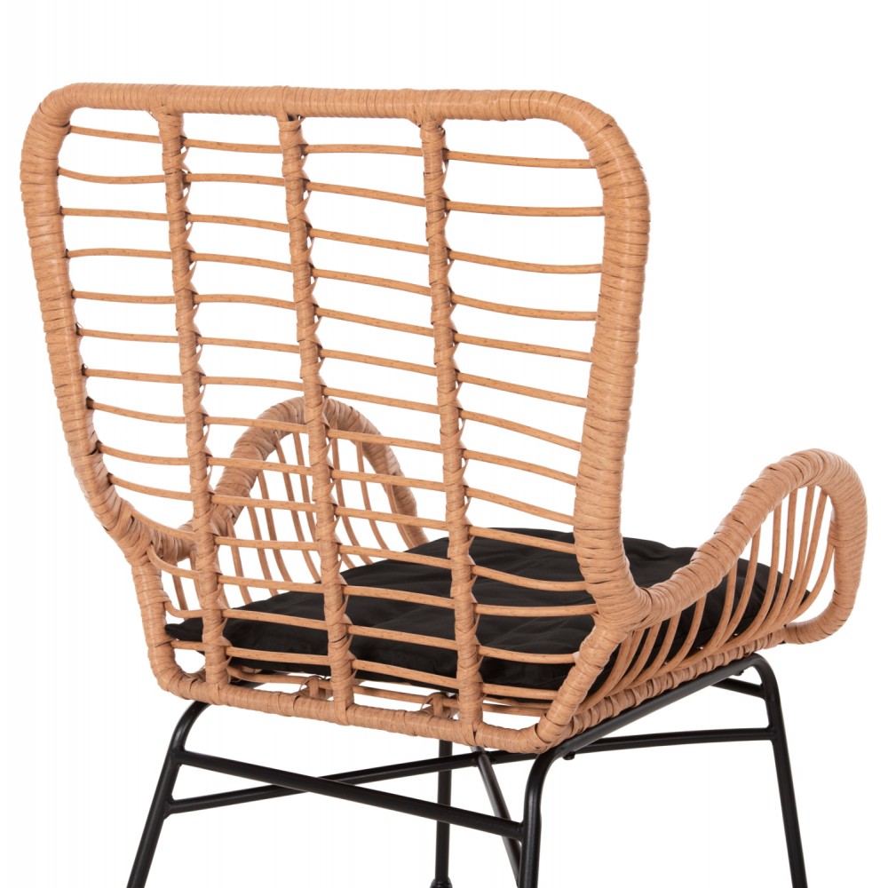 Πολυθρόνα "ALLEGRA" από rattan/μέτταλο σε μπεζ/μαύρο χρώμα 66x59x90