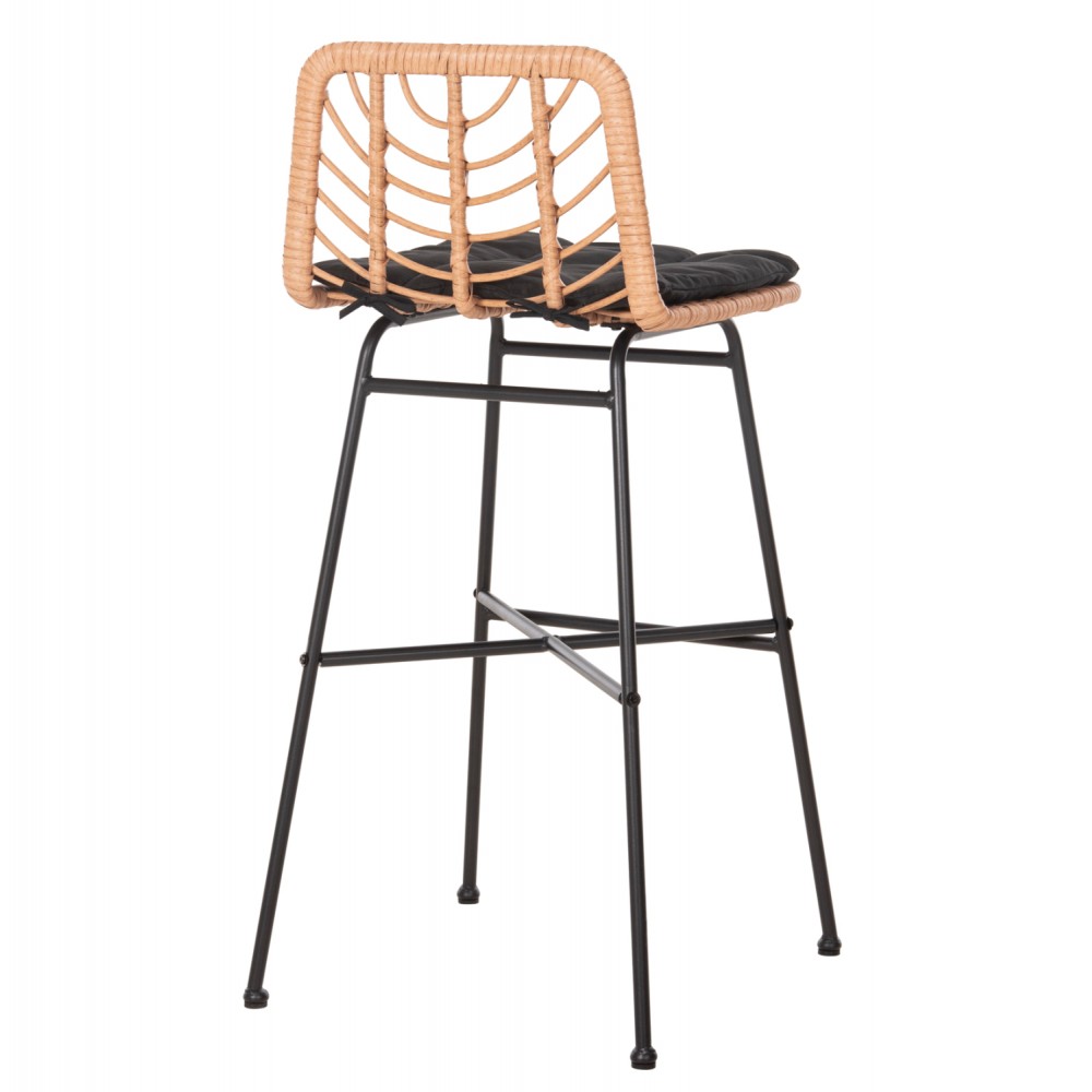 Σκαμπό μπαρ "GERALD" από μέταλλο/rattan σε μπεζ/μαύρο χρώμα 49x50x101