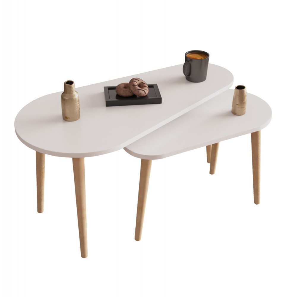 Τραπέζια σαλονιού "APRILIA" σε χρώμα λευκό/φυσικό 95x47x47