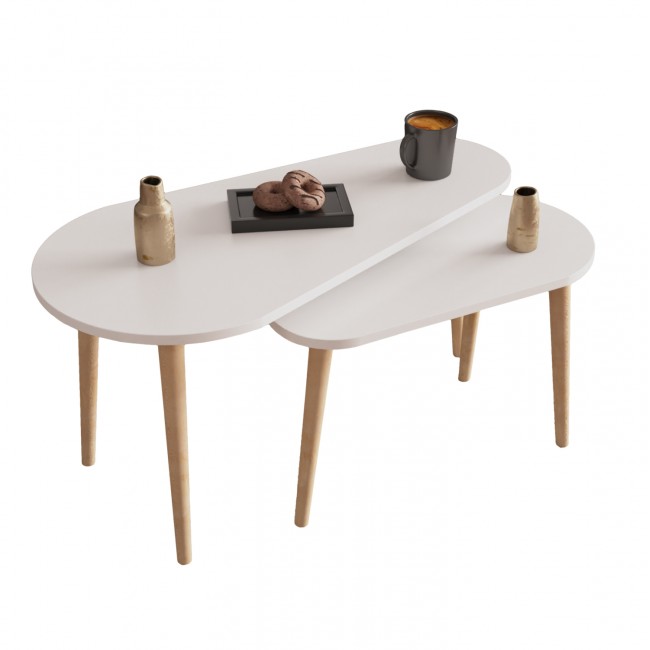 Τραπέζια σαλονιού "APRILIA" σε χρώμα λευκό/φυσικό 95x47x47