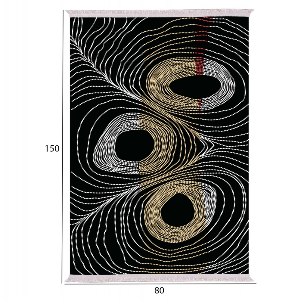 Χαλί με κρόσια "JOSIANE" σε μαύρο/χρυσό χρώμα 80x150