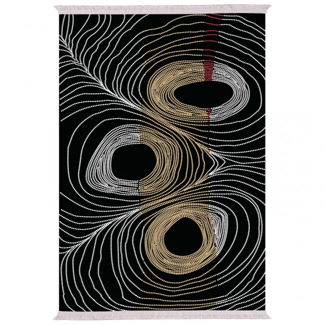 Χαλί με κρόσια "JOSIANE" σε μαύρο/χρυσό χρώμα 80x150