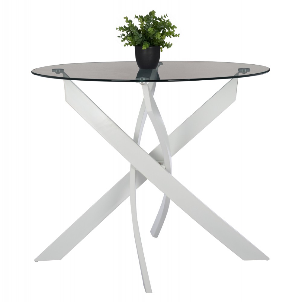 Τραπέζι "JAFARU" από γυαλί/μέταλλο σε λευκό χρώμα Φ90x75