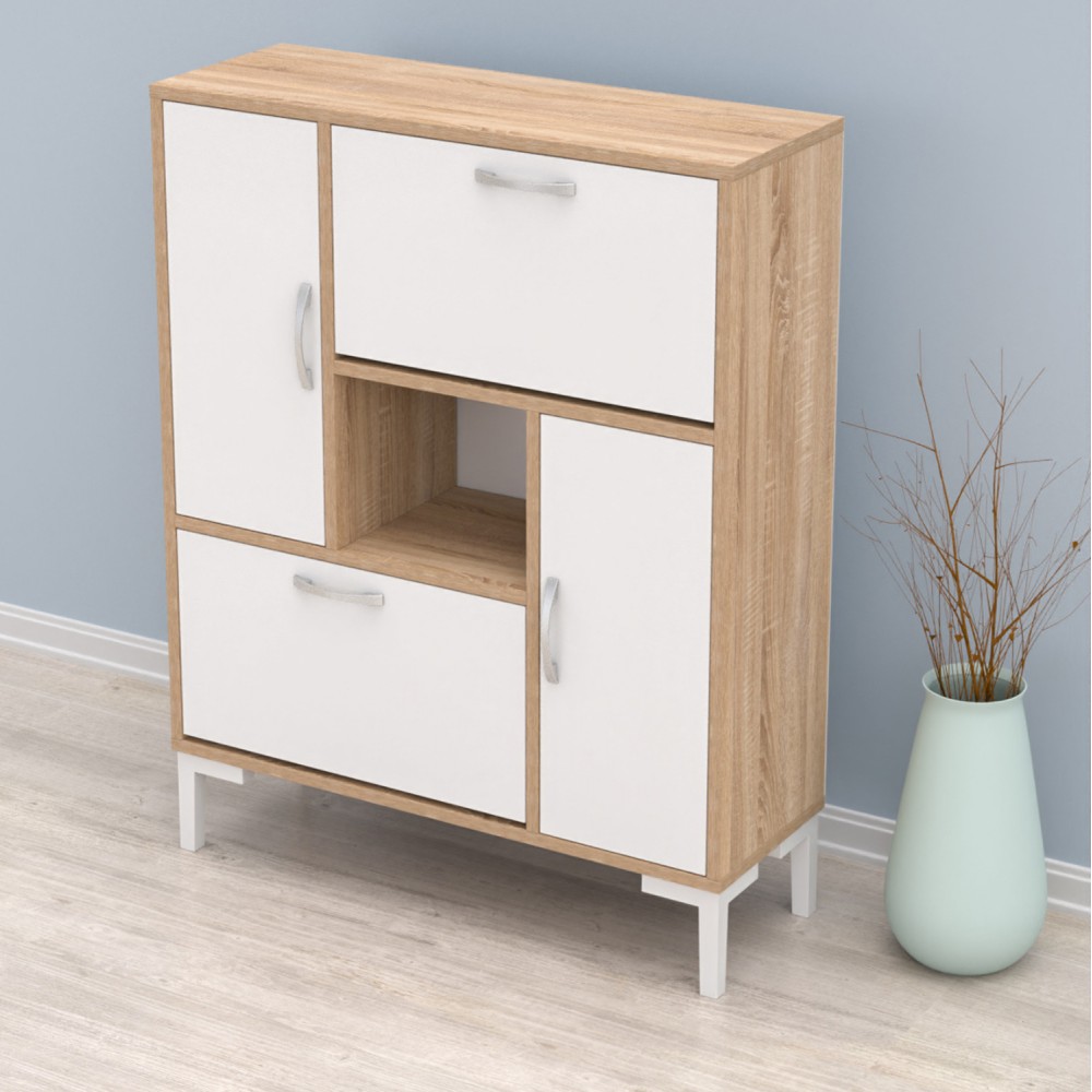 Παπουτσοθήκη "MEDY" σε σονόμα/λευκό χρώμα 86.5x30x109